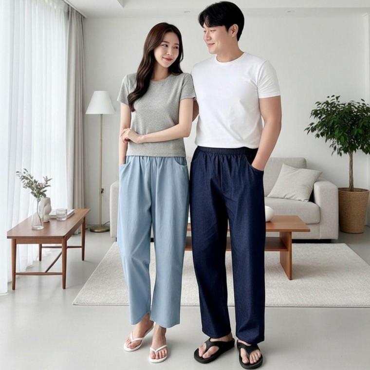 워싱 벌룬 통바지 남녀공용 밴딩 와이드 데일리 팬츠
