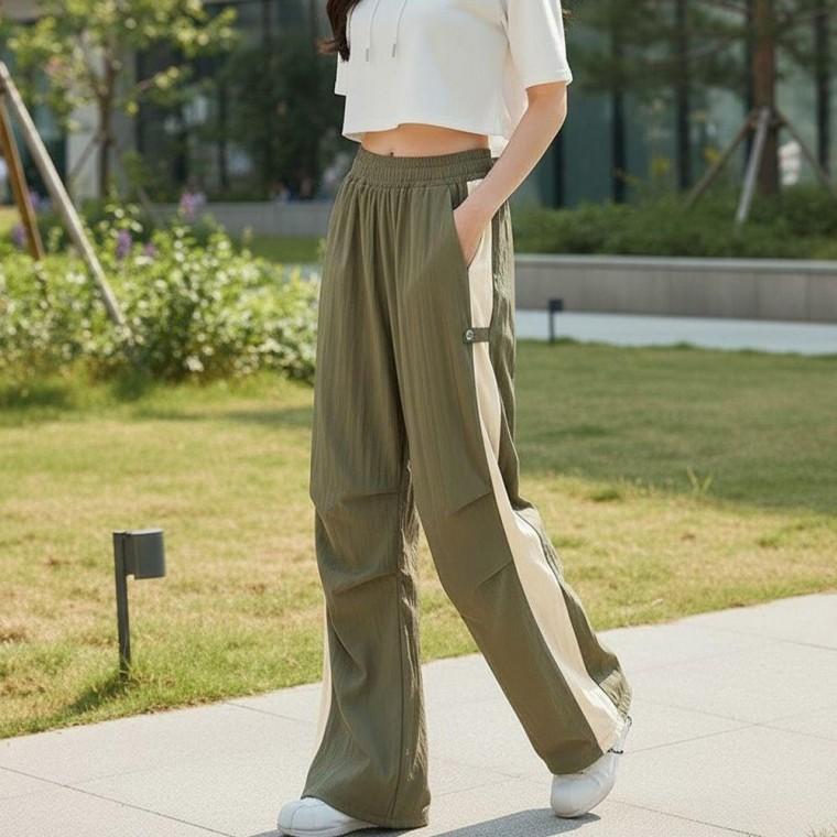 사이드 스냅 와이드팬츠 바스락 남녀공용 밴딩 캐주얼 바지