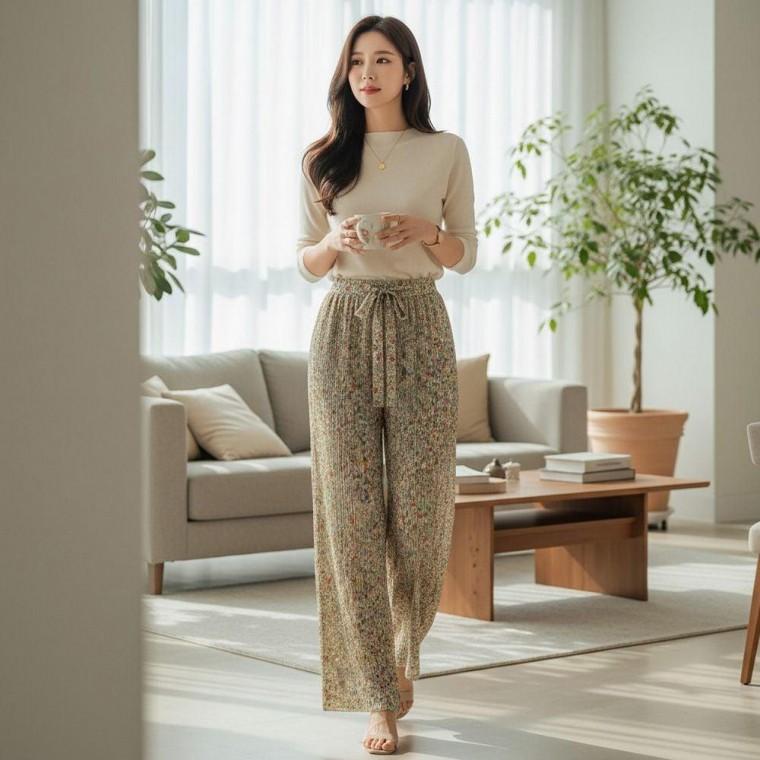 아이스쿨 주름 바지 차르르핏 여성 루즈핏 데일리 팬츠