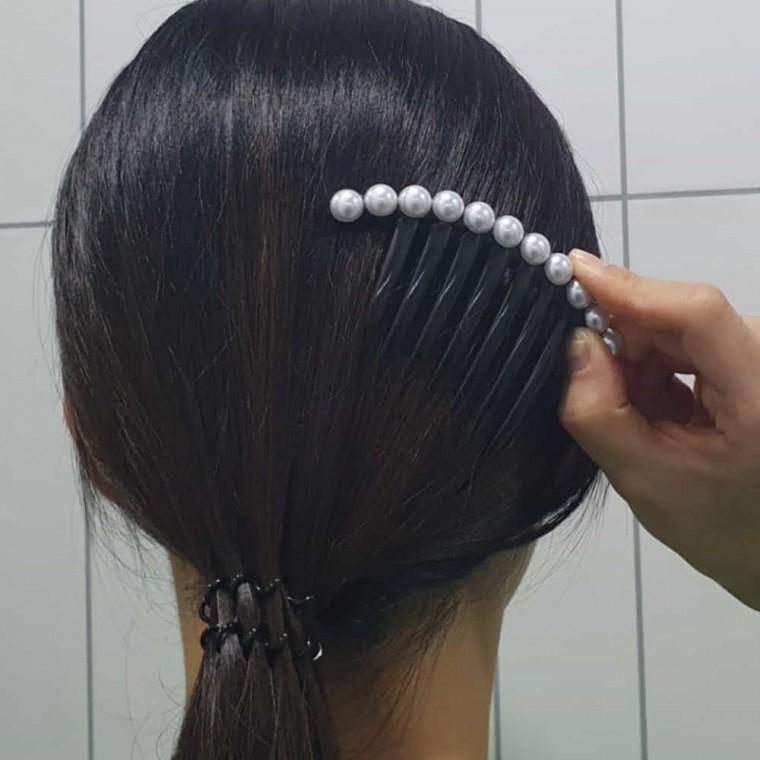 일자형 헤어빗핀 진주 여성진주삔 진주삔