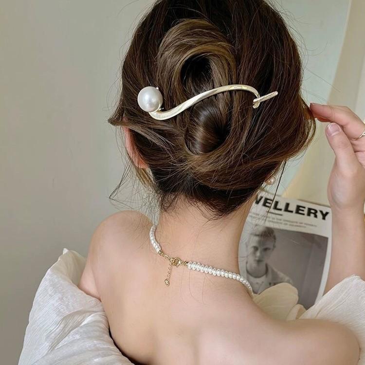웨이브 메탈 진주 업스타일 헤어핀