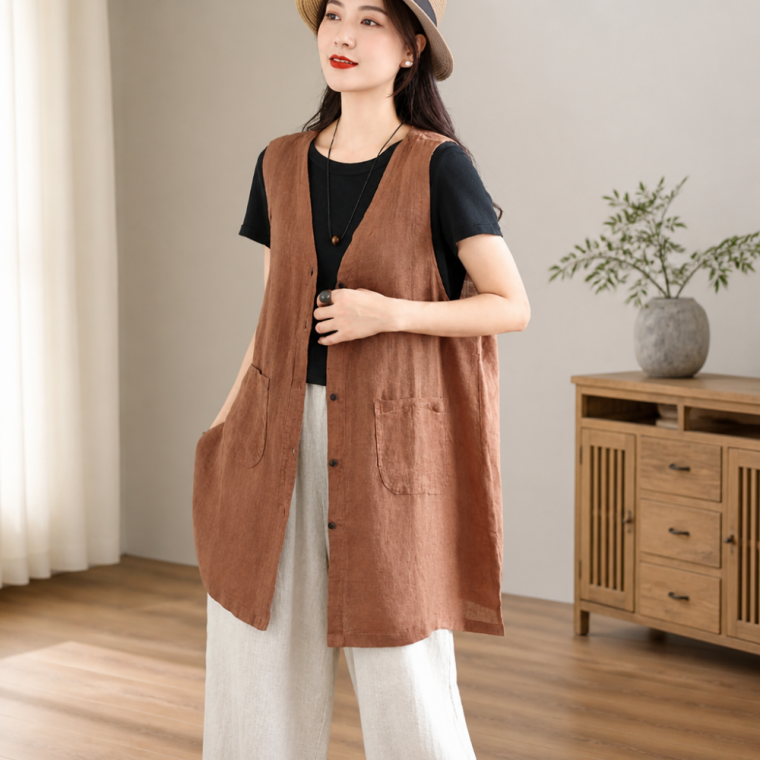 린넨 혼방 루즈핏 조끼 여름 베스트 봄 가디건 외투