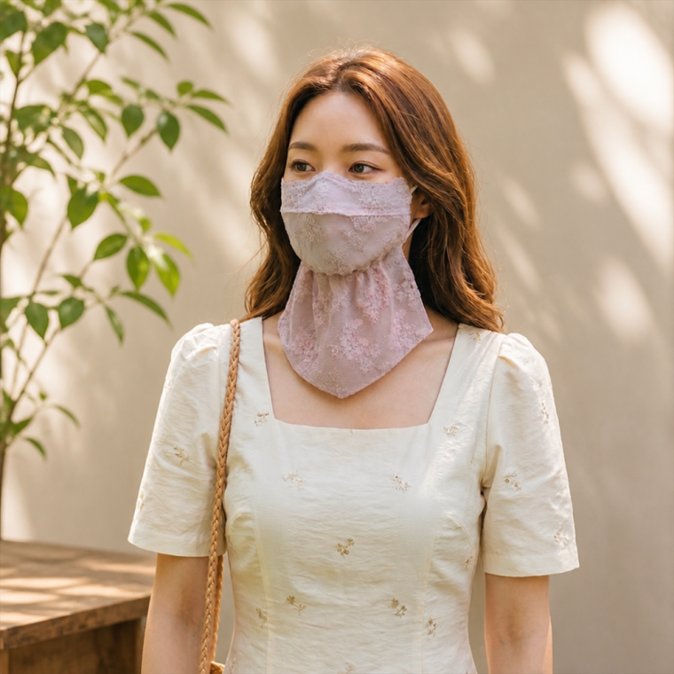 플라워 레이스 자외선 차단 마스크 등산 골프 햇빛가리개