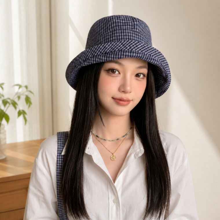 얼굴 작아보이는 체크 패턴 버킷햇 벙거지 모자 2color LM-0912