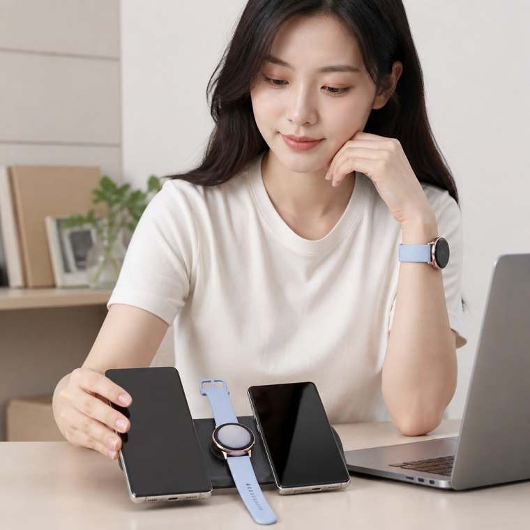 3in1 무선 충전기 25w 고속 스마트폰 갤럭시 워치 이어폰 듀얼 멀티 충전스테이션 거치대 패드