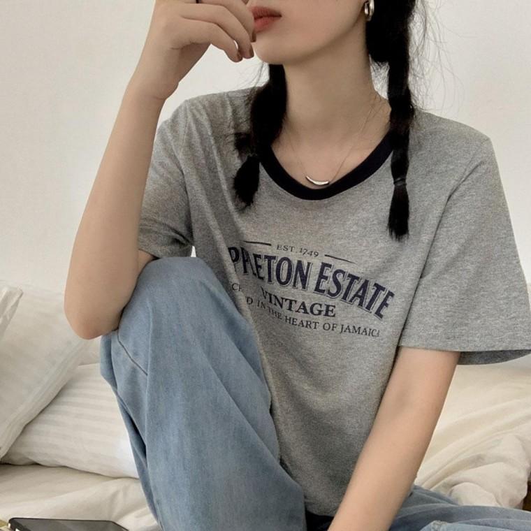영문 반크롭 반팔 티숙 3color LM0673 메이룸 나시 라운드 티숙 밴드 프린트 루즈핏티숙 캐릭터 흐 여성 여