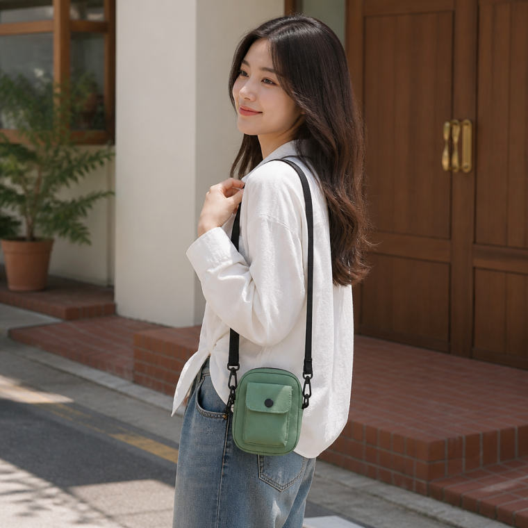 데일리 데일리룩 초경량 면 소재 미니멀 숄더백 스마트폰 파우치 슬링백