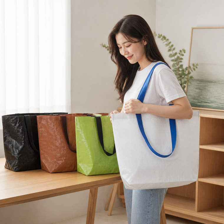 튼튼한 타포린 재질 방수 장보기 가방 캠핑 다용도 수납 쇼핑백 정리함