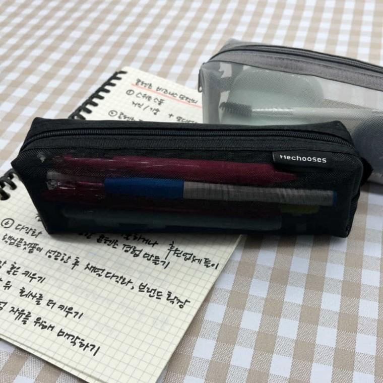투명 망사필통 블랙 여행용파우치 메쉬파우치