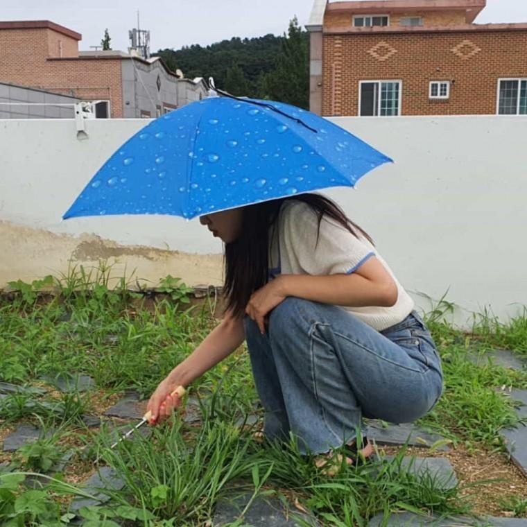 우산모자 중형 블루 모자우산 파라솔모자