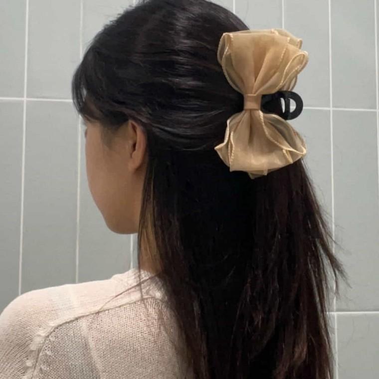 왕리본 헤어집게핀 베이지 고급헤어핀 리본핀
