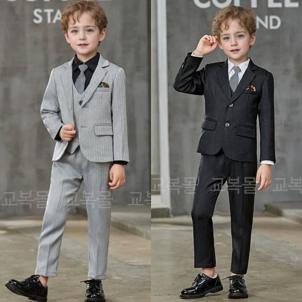 헤링본 체크패턴 소년 정장 턱시도 풀세트(자켓 양장
