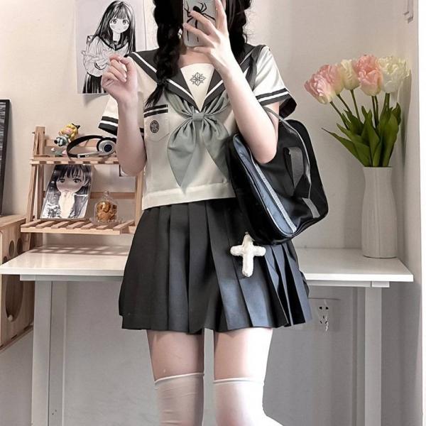 화이트라인 그레이 세라복 프레피룩 반팔 교복세트