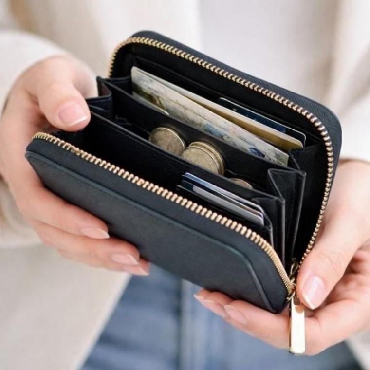 네이비 아코디언 카드지갑 인조가죽 마르스 지퍼