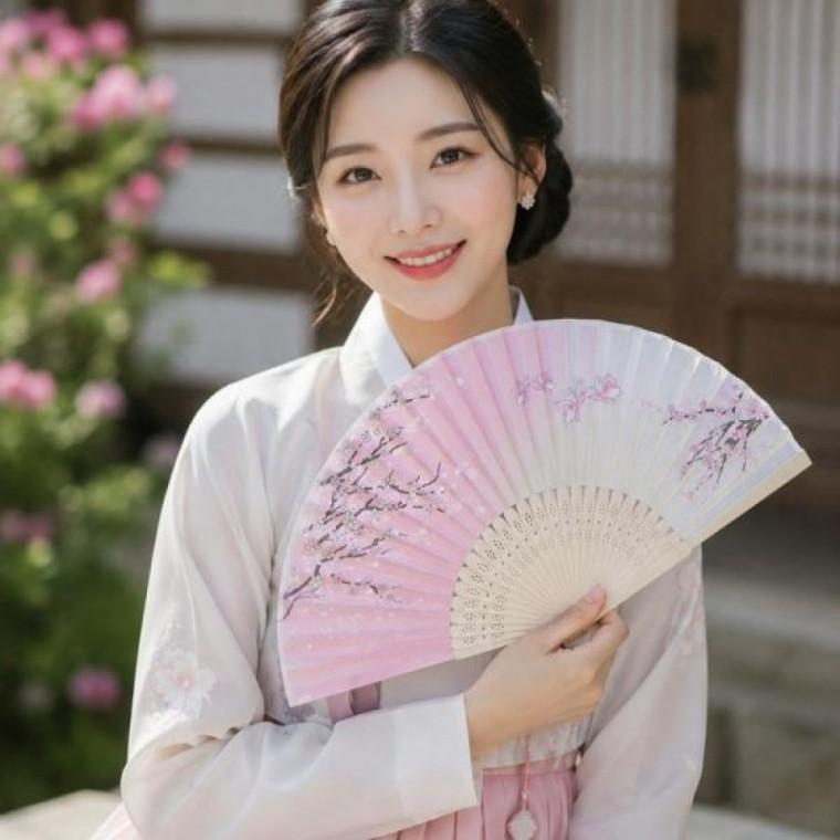 부채 여름용 부채 전통 대나무 화접도 우아한 접이식