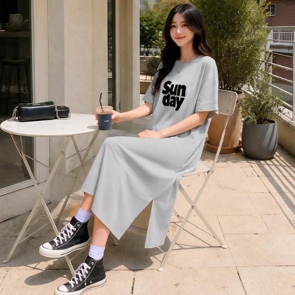 캐주얼 반팔 롱치마 루즈핏 편안한 착용감 체형커버 효과 데일리 외출룩 스커트 원피스