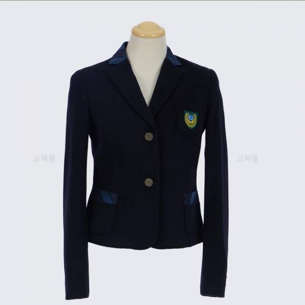 네이비블루 체크 카라 여자자켓(신연중) 교복 학생복
