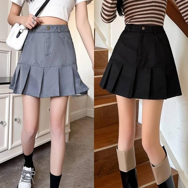 하이웨스트 프레피룩 A라인 하프주름 교복치마 교복
