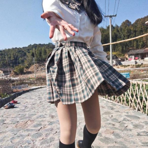 베이지 다크그린 체크패턴 교복치마 교복 학생복