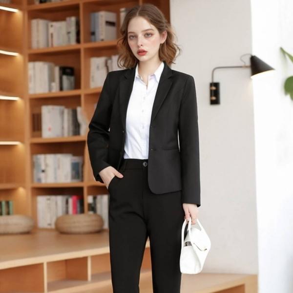블랙 여자 긴팔 면접정장 세트(자켓 셔츠 바지) 교복