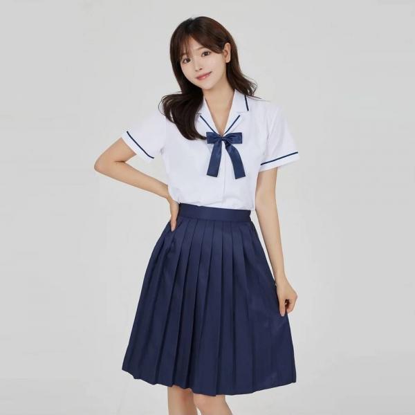 네이비 반팔 라인포인트 여자하복 교복세트 학생복