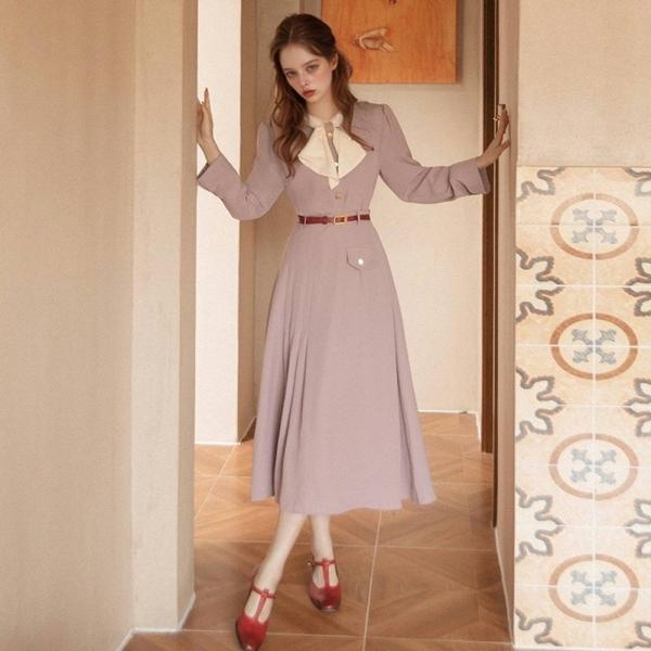 라이트핑크 레트로 금장버튼 투피스 세트(상의 치마)