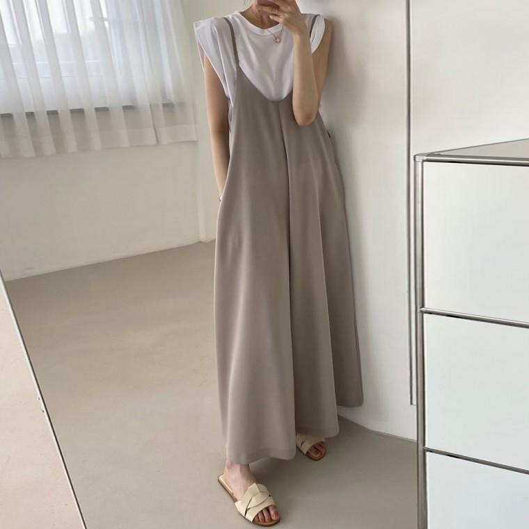 G127093 찰랑찰랑 루즈핏 와이드점프수트 멜빵바지 나시원피스