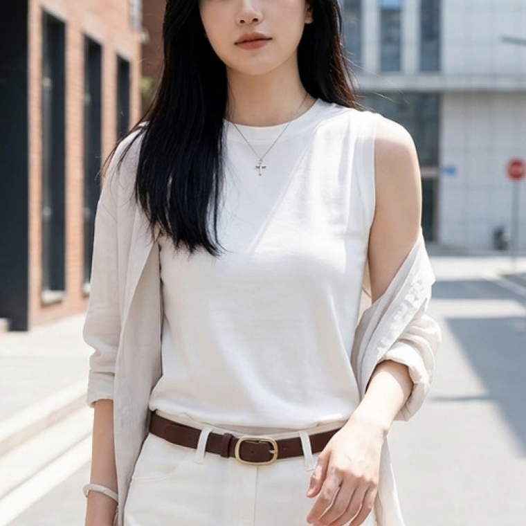여성 여름 레이어드 나시티 민소매 부유방커버 나시 슬리브리스 면티 티셔츠 이너티
