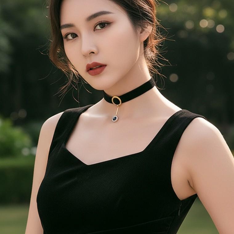 캐주얼한 벨벳 골드 링 드롭 펜던트 초커 목주름 커버