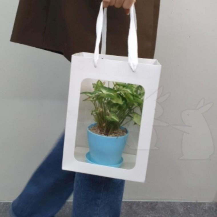 종이가방 중형 투명창 종이백 포장 흰색 쇼핑백