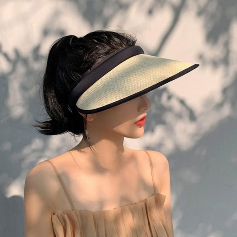 햇빛 가리개 자외선 차단 썬캡 베이지 와이드 밀짚 선캡 밀집 모자 여성 여자 여름