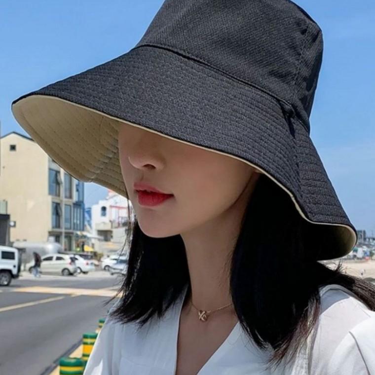 접이식 와이드 모자 블랙 베이지 양면 투톤 턱끈 벙거지 자외선 차단 햇빛 가리개 선캡