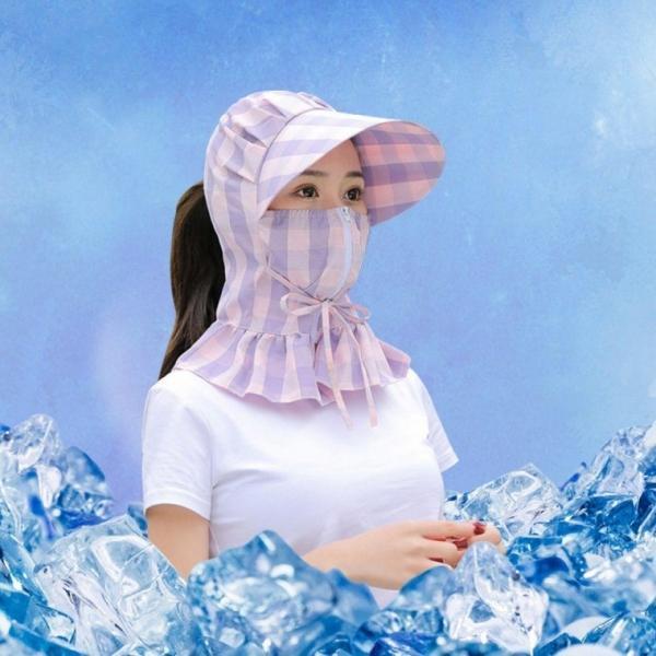 넥지퍼 그늘막 썬캡 마스크 햇빛 차단 가리개 프릴 체크 스포츠 여성썬캡 등산 모자 여자