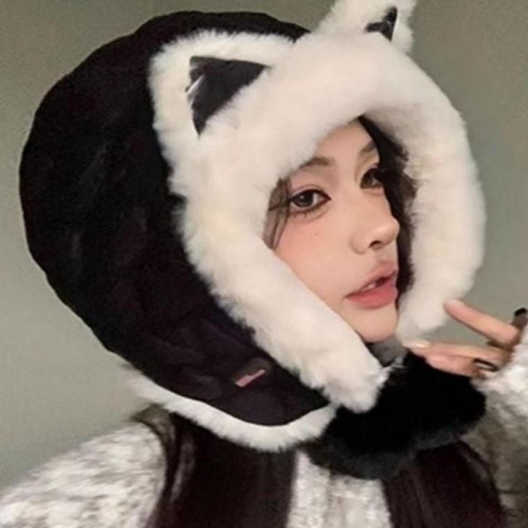 모자 귀달이 귀여운 모자 귀 여성 퍼고양이 여성 겨울 고양이