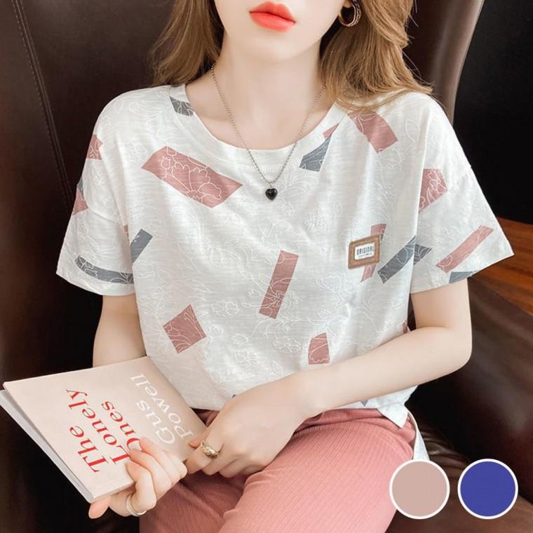 입체 꽃무늬 패턴 반팔 티숙 URD528 라운드 프린트 밴드 캐릭터 루즈핏티숙 여성 흐 티숙 여자반팔티 나시