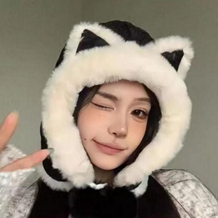 여성 털 고양이 귀여운 귀 방한 여성 귀달이 모자 모자