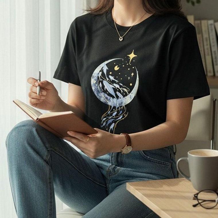 문돌고래 아트워크 여성 반팔 티셔츠 여름 데일리룩