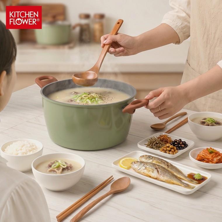 키친플라워 인덕션 예쁜냄비 세라믹 코팅 그린컬러 양수 편수 6종 단품