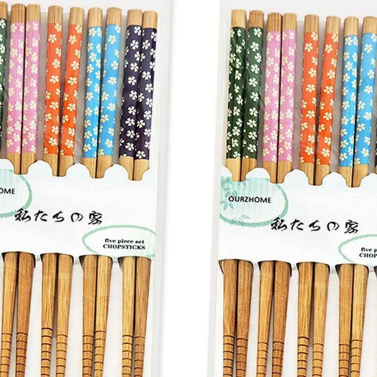 2세트 대나무 젓가락 세트 5P 나무식기 피크닉젓가락
