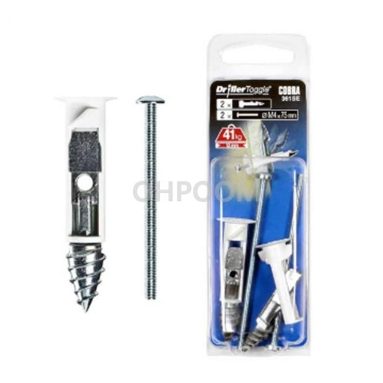 코브라앙카 석고앙카 드릴러토글 M4x75mm 2개입 고정나사 석고보드코브라앙카 앙카피스