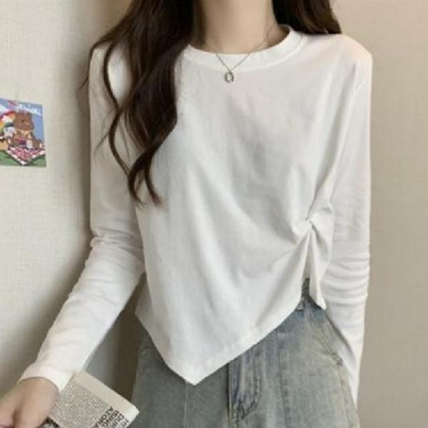 여성 사이드 언발 셔링 기본 긴팔티 데일리 이너 1P 간절기 베이직 티셔츠