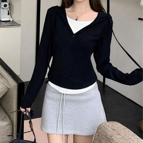 인기 티셔츠 후드 데일리 여자 긴팔티 집업 간절기 패션 데일리 여성 티 아우터 여자 교복 환절기 룩