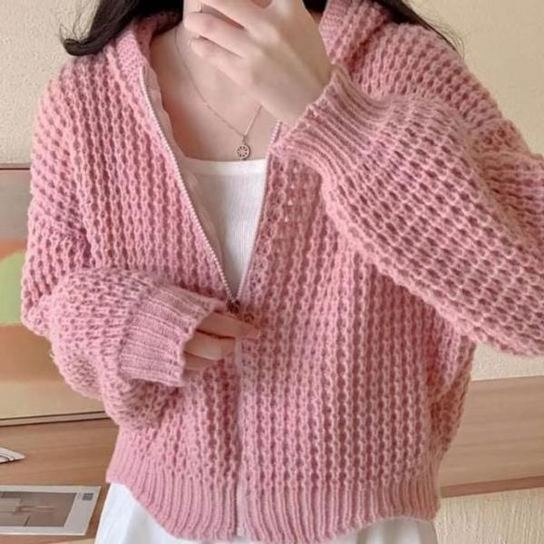 쌀쌀한 계절 짚업 후드 가디건 데일리 간절기 패션 코디 매치 소프트한 부드러운 캐주얼 아우터 크롭가디건