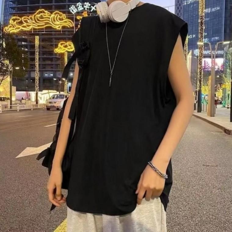 레이어드 남성 무지 나시 오버핏 민소매 티셔츠