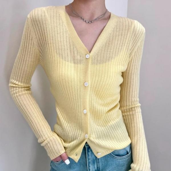 코지 쿨 V넥 가디건 여름 여성 간절기 비치 브이넥 시스루 카디건