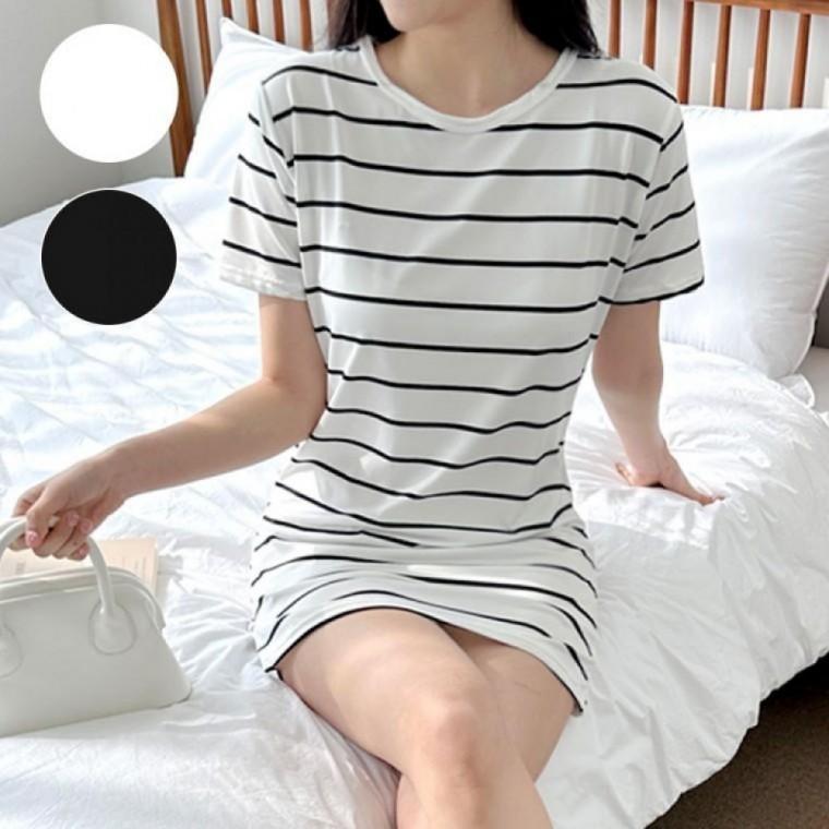 여름원피스 데일리 스판 여름 반팔 미니원피스 스트라이프 미니 여성원피스 스커트 원피스