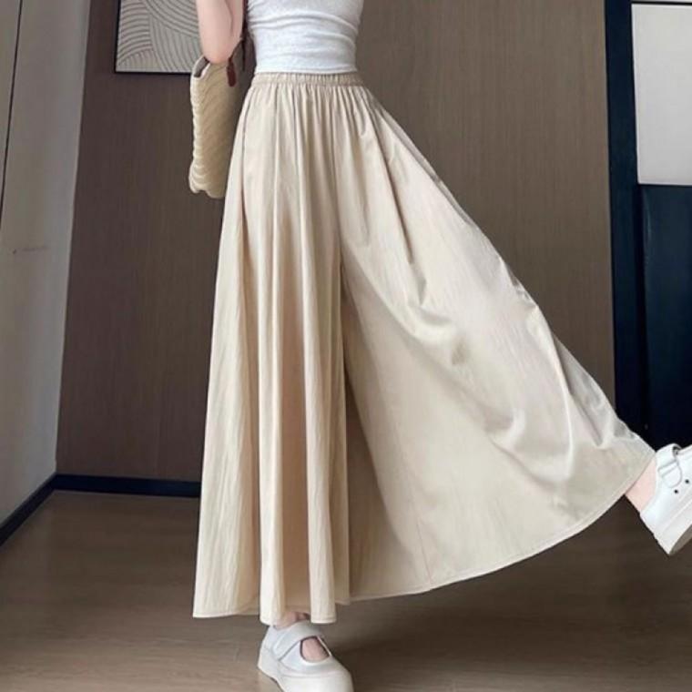 여성바지 여름 여성 플레어 롱와이드 쿨링 치마바지 바지 쿨링바지 밴딩 스커트 치마