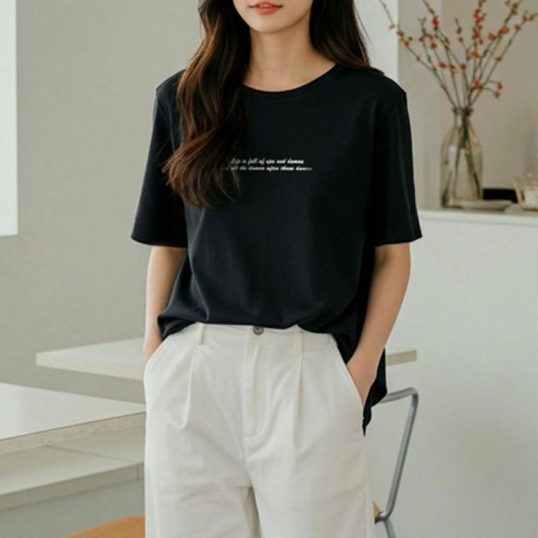 여성반팔티 티셔츠 스판 루즈핏 여성 여름 레이어드티셔츠 라운드 기본 레터링 여성티셔츠