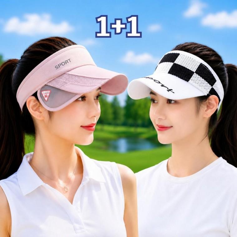 (2개세트) 여성 골프 썬캡 자외선차단 사이드 챙조절 체크 썬캡 모자 세트