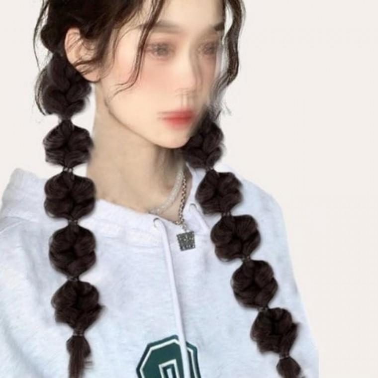 땋은 머리 포니테일 가발 코스프레 힙합 스타일 포니테일가발 인모헤어피스 붙임머리피스
